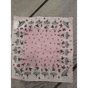 Hallmark Cute Pink Bird Cages Flowers Handkerchief Scarf Bandana 10x10‎
